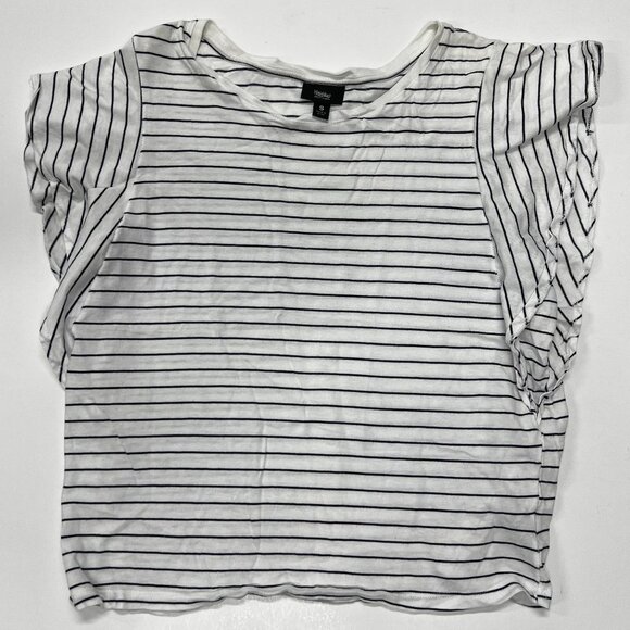 Mossimo Womens Bat Wing Striped Short Sleeve Shirt White Small Modal Cotton Top - Picture 1 of 4